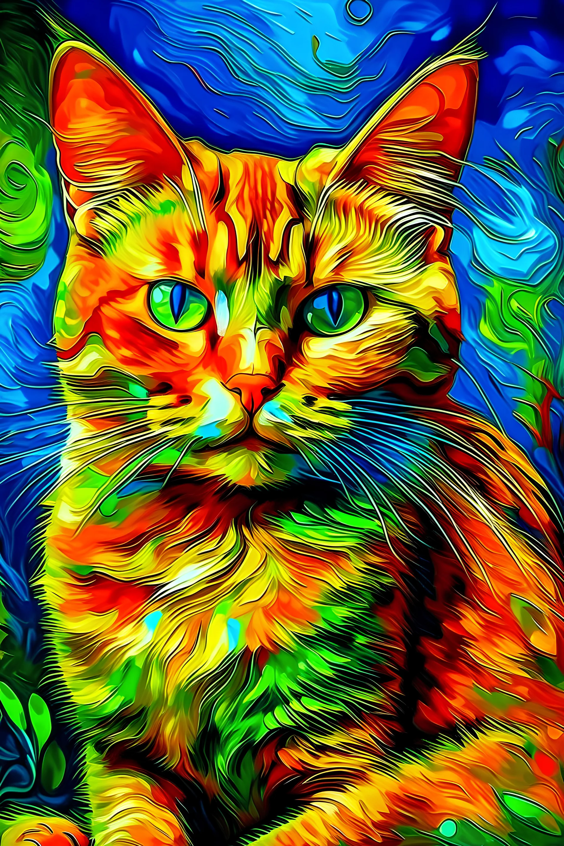 cat van gogh vibrant