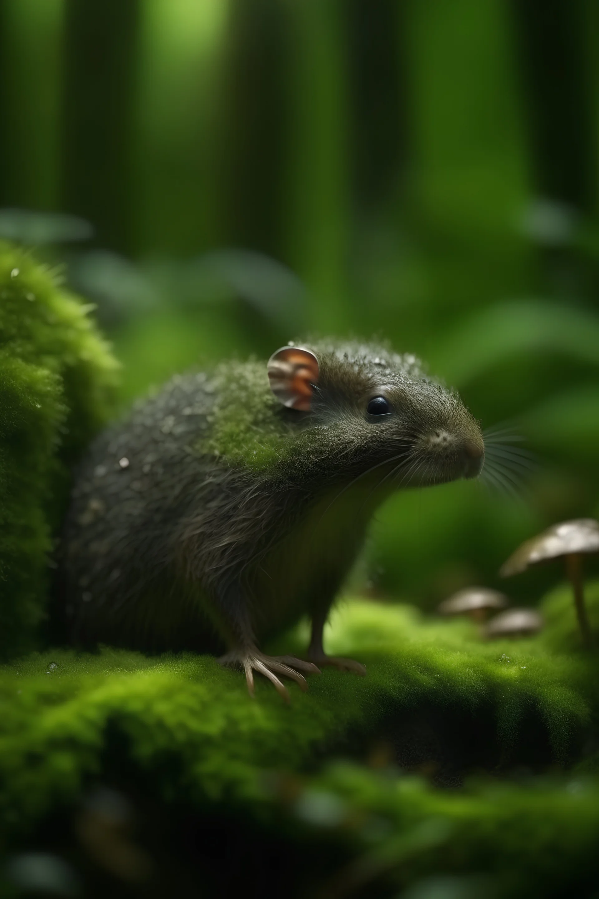 Mole on moss in a forest, Details, sharpness, 8K, highest quality, masterpiece,