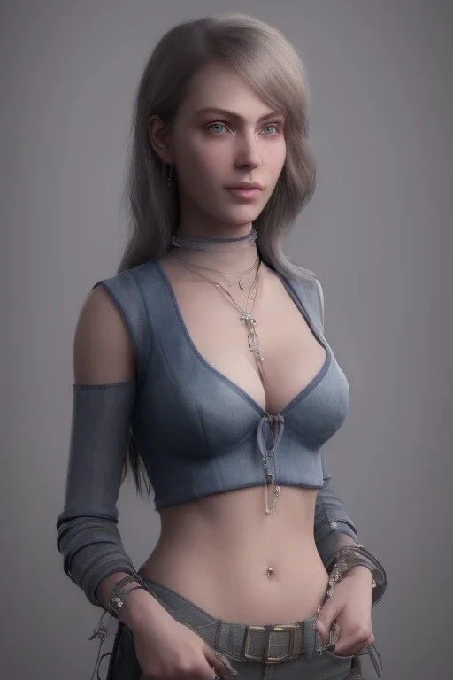 Portrait busty and face, Elisa cuthbert face, crystal blue eyes, wearing Hunter clothes,