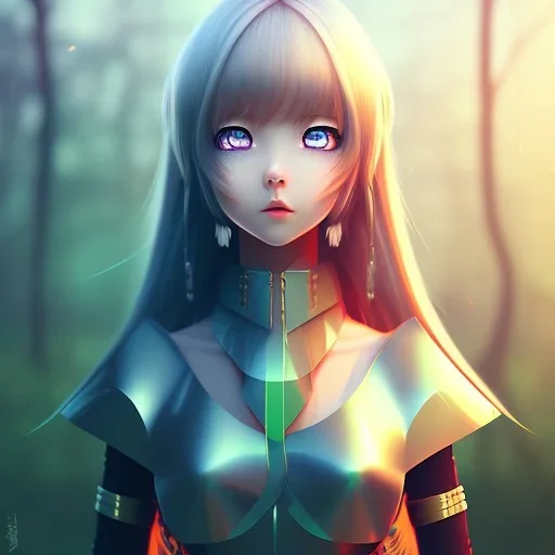 Anime girl cute neck head portrait, warrior costume, village, meditation, 8k quality