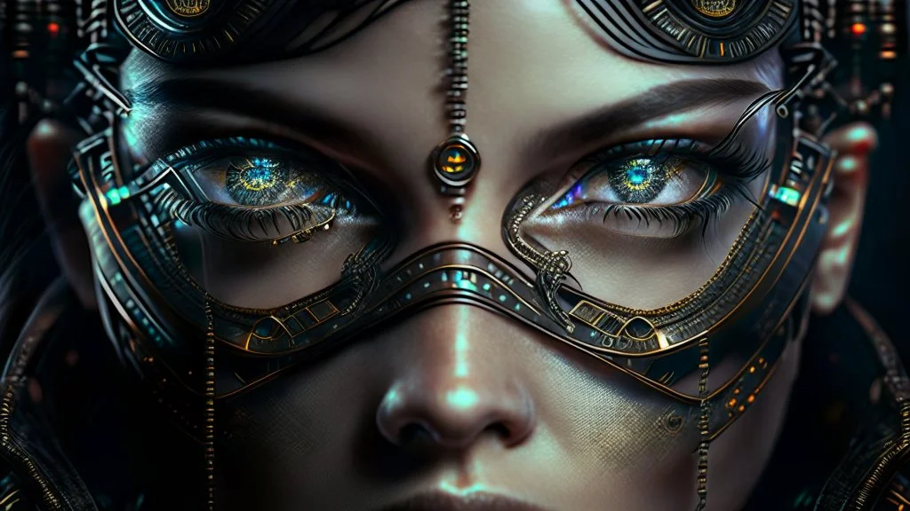 matrix style cyborg portrait detailed symmetrical realistic eyes steampunk cyborg cyborg intricate detailed to scale hyperrealistic dark lighting digital concept art