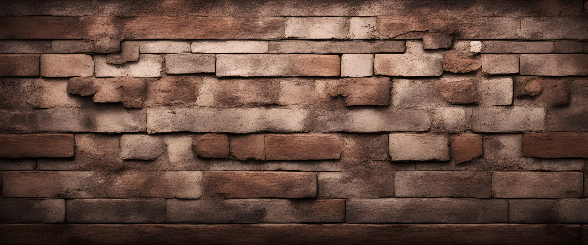 Hyper Realistic Grunge Rustic Brown Wall with brick parts appearance & dark vignette effect