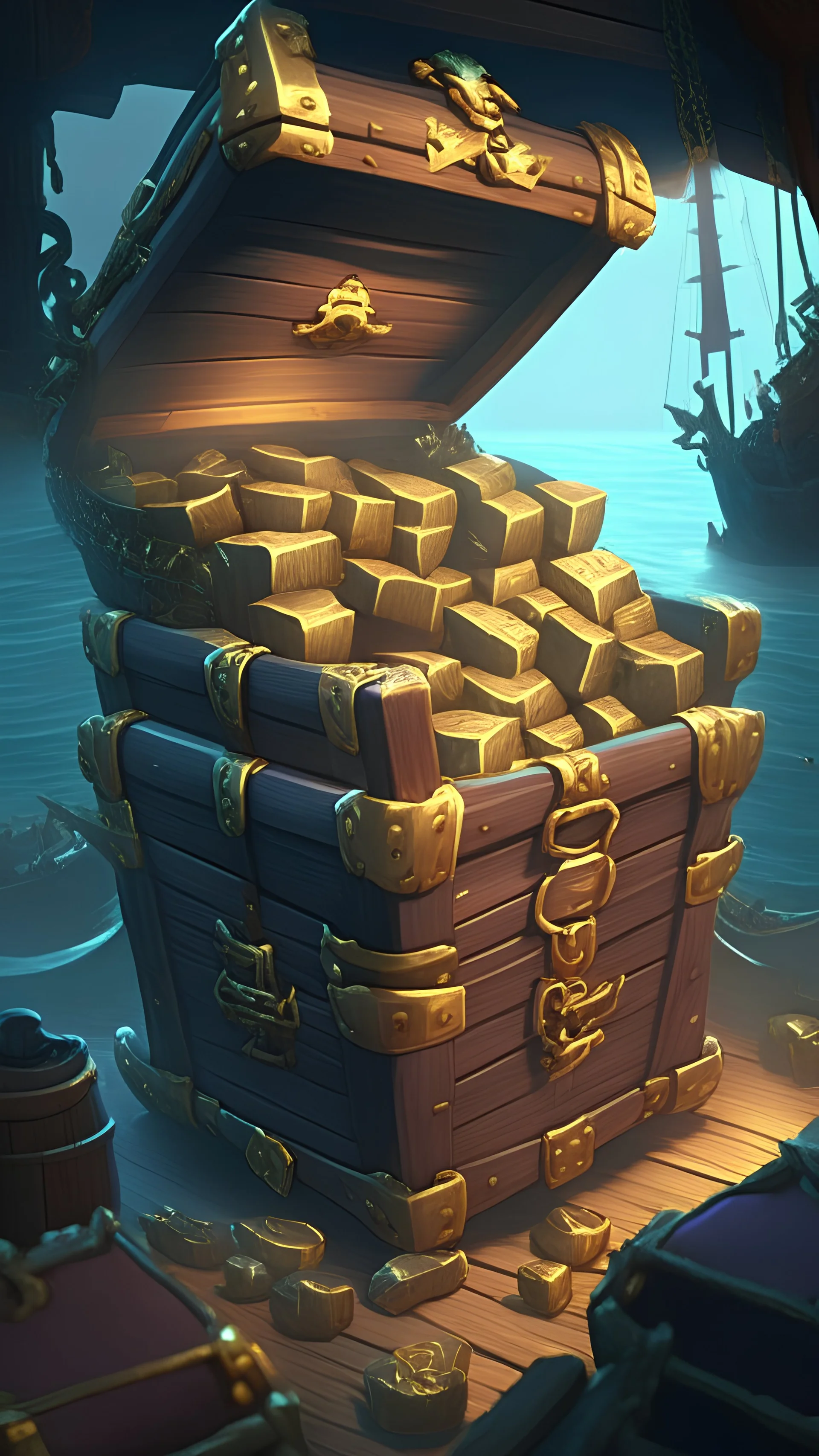 Sea of Thieves lots of treasure chest on a ship