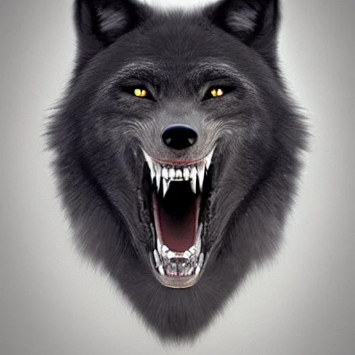 black alpha wolf baring teeth photorealistic