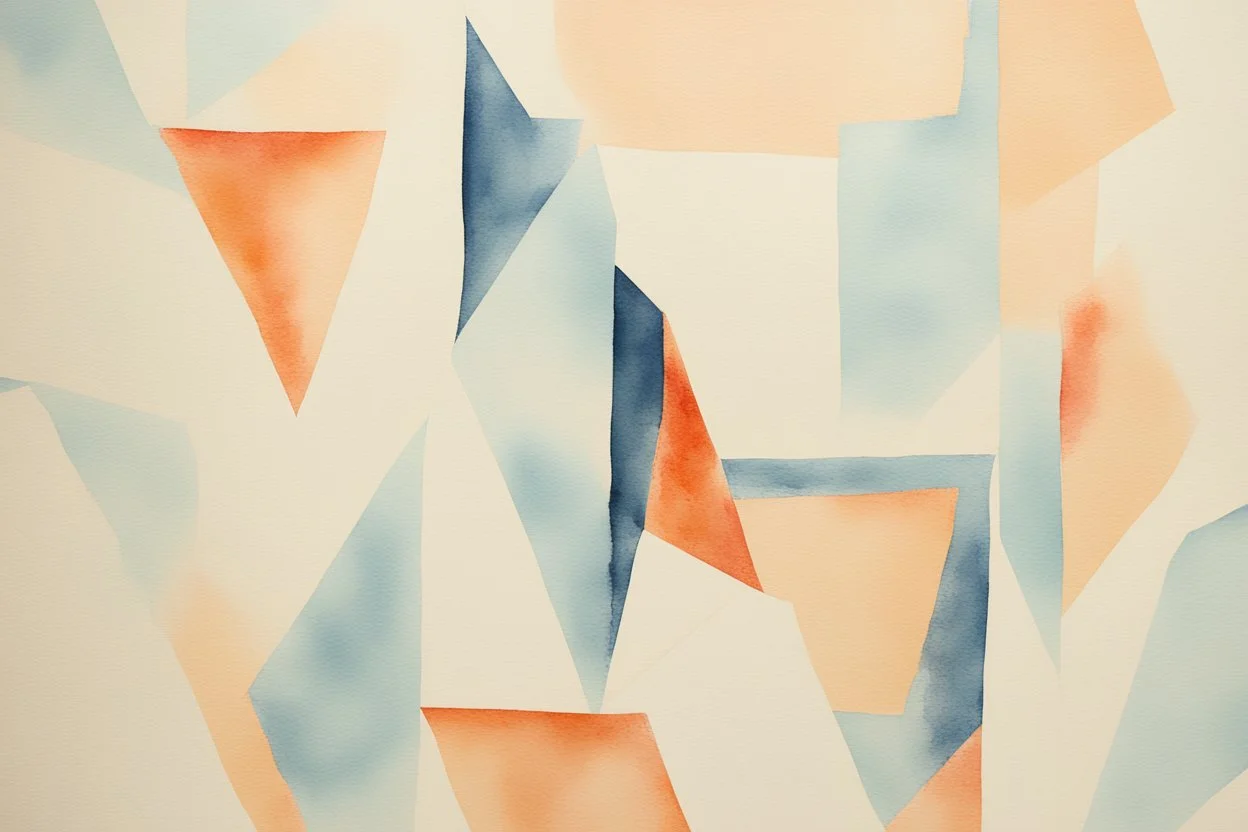 abstract minimalist geometric watercolour on rough plaster wall