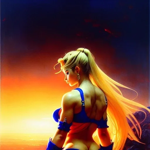 Drawing of beautiful face,busty Cammy-street fighter,intense stare,Minimal ancient armor, balanciaga fashion clothe painting by gaston bussiere, greg rutkowski, yoji shinkawa, yoshitaka amano, tsutomu nihei, donato giancola, tim hildebrandt, oil on canvas, cinematic composition, extreme detail,fit full head inside picture,16k