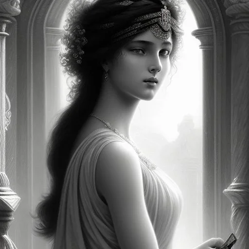 a beautiful young woman playing video games, Gustave Doré black and white illustration, perfect eyes, beautiful face