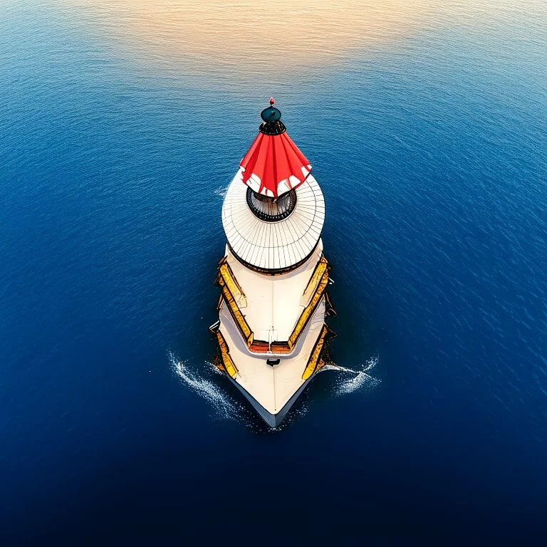 Islet with Lighthouse at Sea 8k aerial view