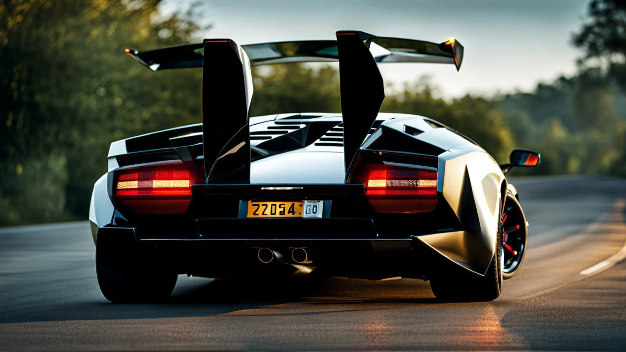 Lamborghini Countach 2024 Modern Design , REAR view, perfect model, perfect details, perfect everything,desktop wallpaper, 4K, Cinematic