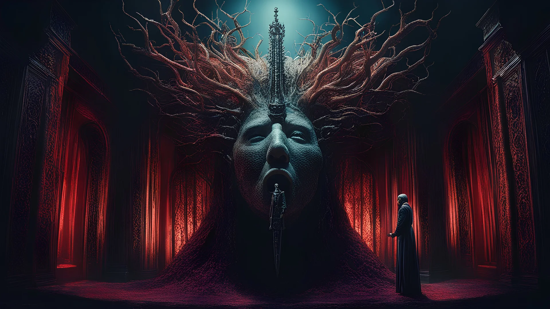 The Mind Prison || surreal horror, in the styles of Otto Rapp and Agostino Arrivabene and Paul Cunha, mixed media, imperial colors, cinematic lighting, sharp focus, highest resolution