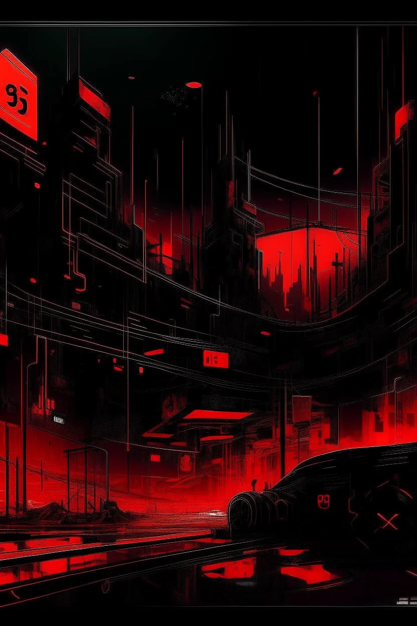 pos-apocalyptic cyberpunk city, a plubicity showing the number "2222", abstract black painting, illuminated red neon, concept art, dark, high contrast, make it as a sticker