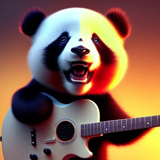 Carbon as a cute baby panda playing electric guitar with long hair, by pixar