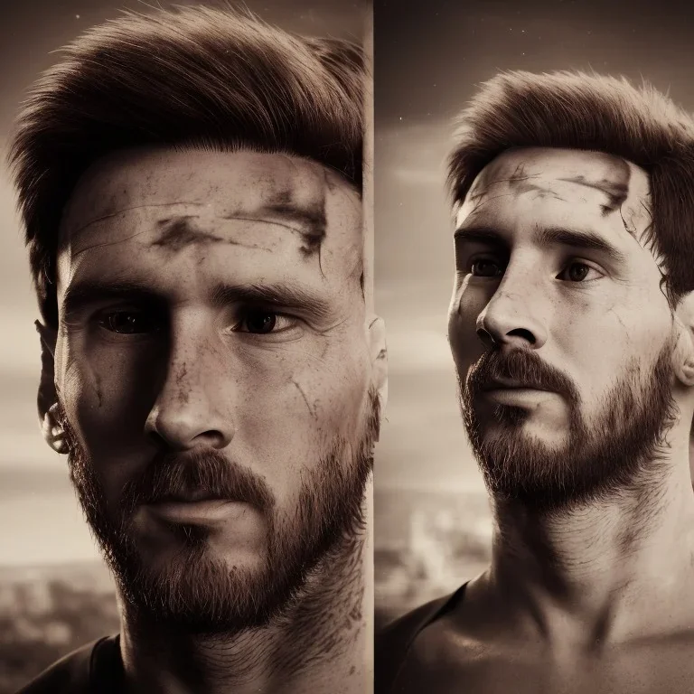 portrait photography of perfect face lionel messi beautiful God, argentina flah, Fire theme art, Dark moody night atmosphere, 8K, close-up face, ignore NSFW,magic,city, steampunk, chief ,apocalypse, set , sorrow,cyborg,