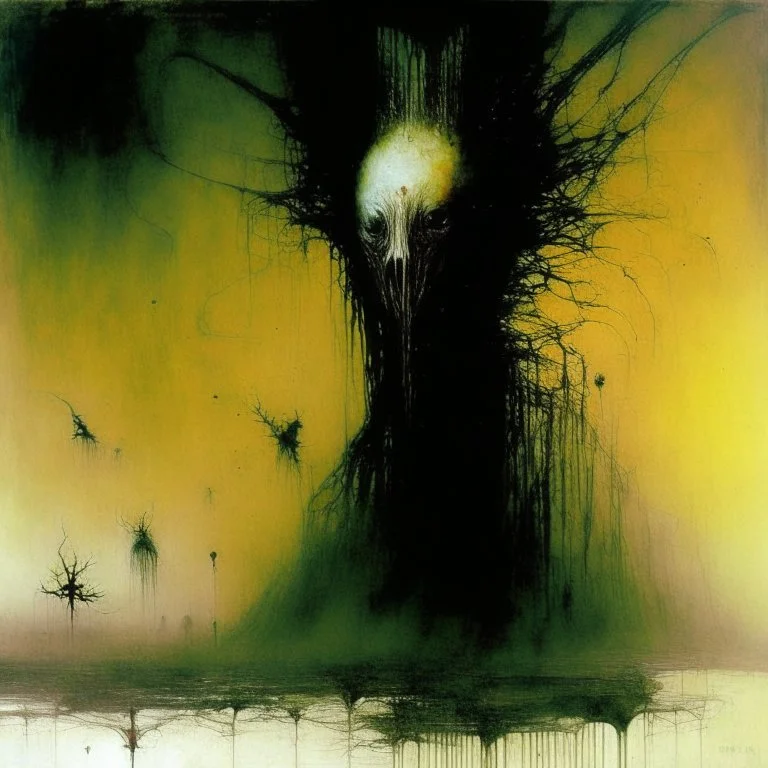 Liminal lovecraftian Abominations, by Stephen Gammell and Gabriel Pacheco and VS Gaitonde, warm colors, stylish, unsettling horror art, vestiges of horror, dark shines war, guided by N(t)=N0​⋅e−kt