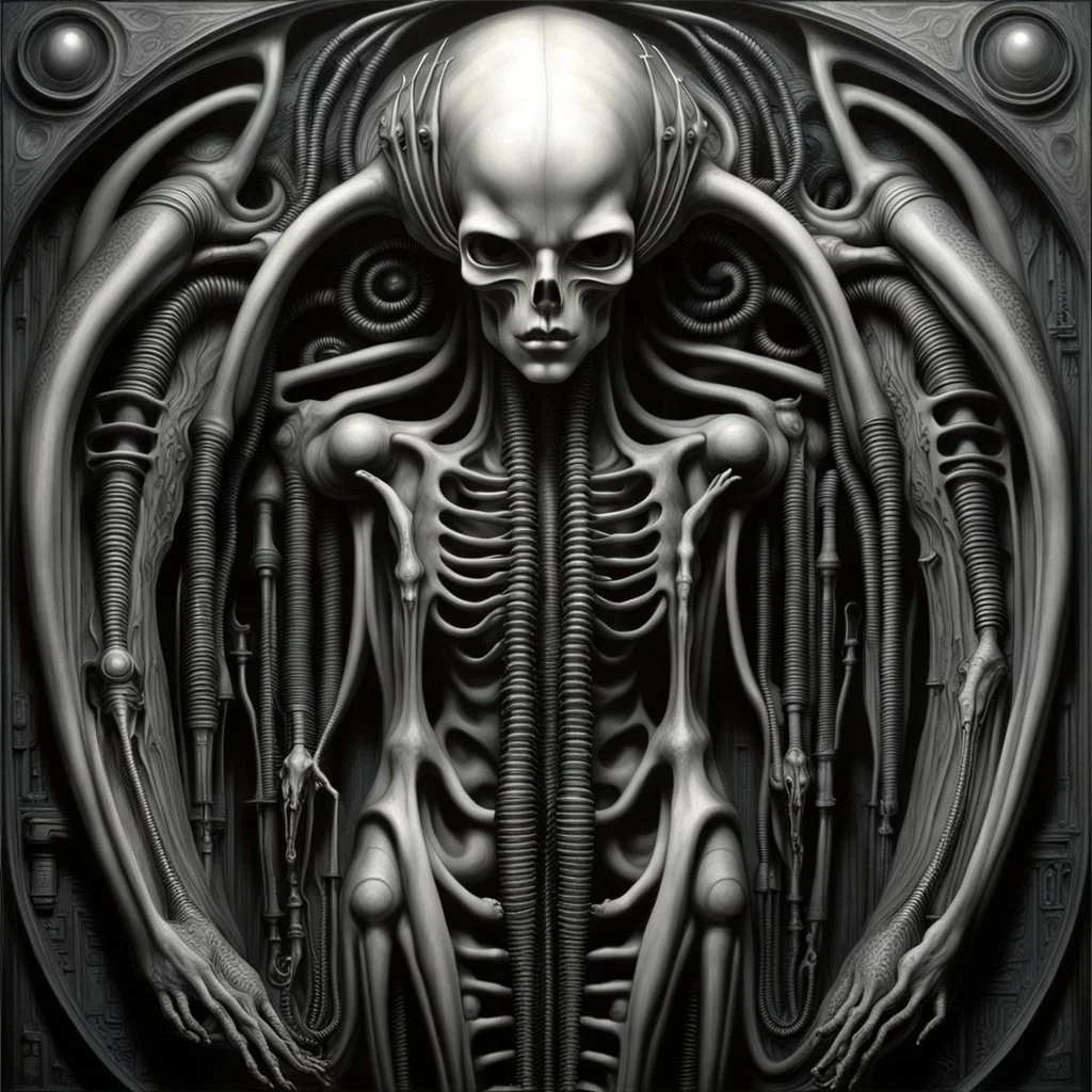 Biomechanicals is a term coined by the artist HR Giger to describe his unique style of combining organic and mechanical elements in his artwork. Giger's biomechanical creations often feature elements such as distorted human figures, skeletal structures, and industrial machinery fused together in eerie and disturbing ways. His artwork has been highly influential in the science fiction and horror genres, and has been featured in films such as Alien and Poltergeist II. Giger's biomechanicals are ch