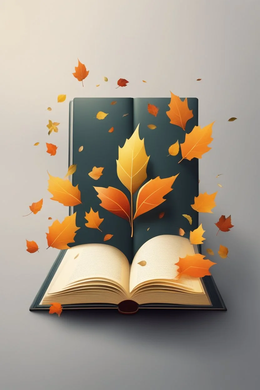 square logo , landscape with leaf fall, flying leaves in the book