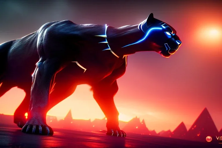 black panther movie , run down , night time , unity, scriptable render pipeline , red tone , volumetric , blue emission , faded fog , lighting.