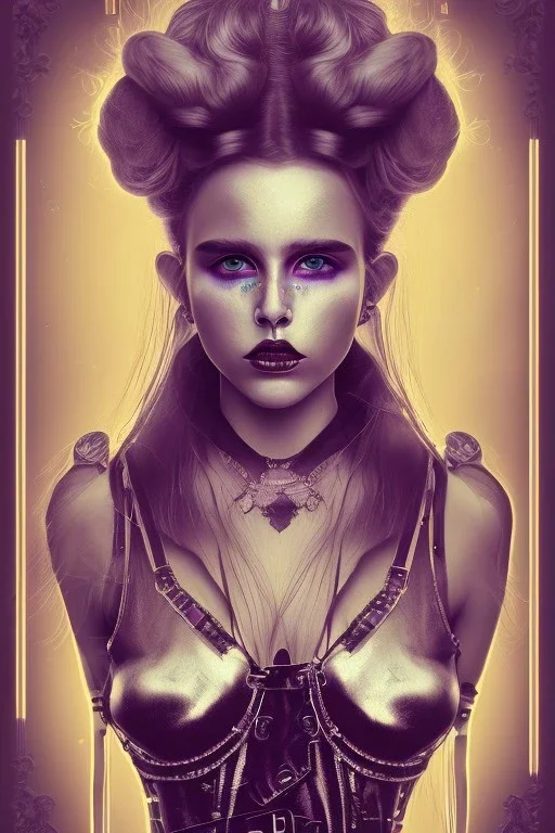 Danish singer MØ face, steampunk, purple tones, high light,