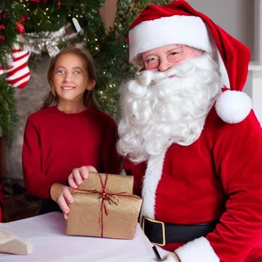 santa wrapping gifts with ham