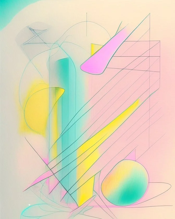 Abstract pastel painting with sketchy pencil outlines