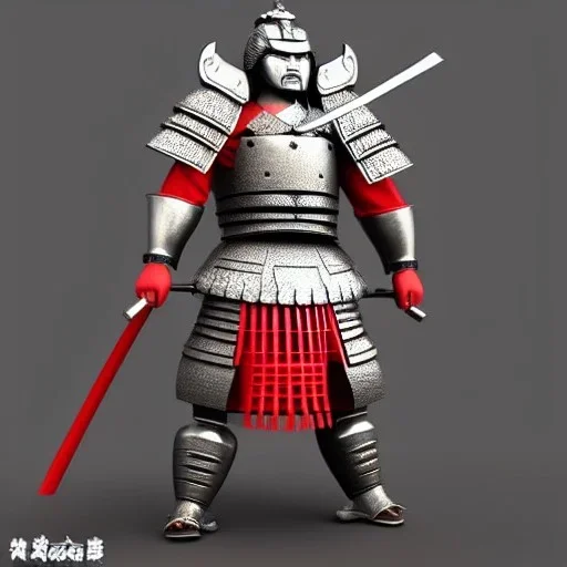 Samurai, 3d, très détaillé, corps de lion, anthropomorphique, armure argent et rouge