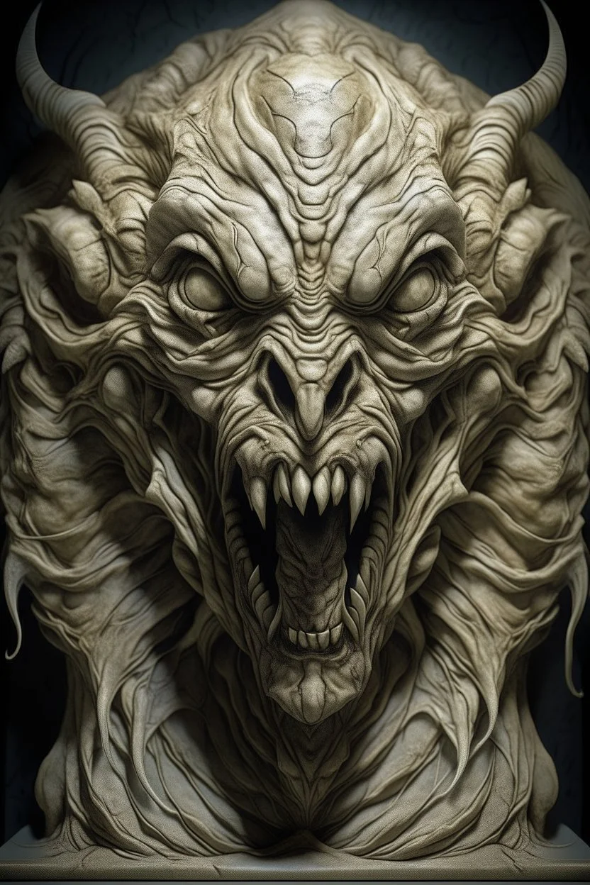 sculpture of a scary lion open moth . Multiple faces . decayed and rotting with grotesque proportions and imagery. abstract grotesqueries, detailed texture, surreal horror, biomechanical design, by hr giger and beksinski