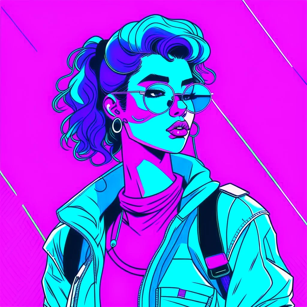 a vaporwave image of a comic book style character