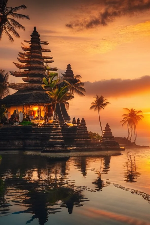 Tanah lot Bali at golden hour in sunset