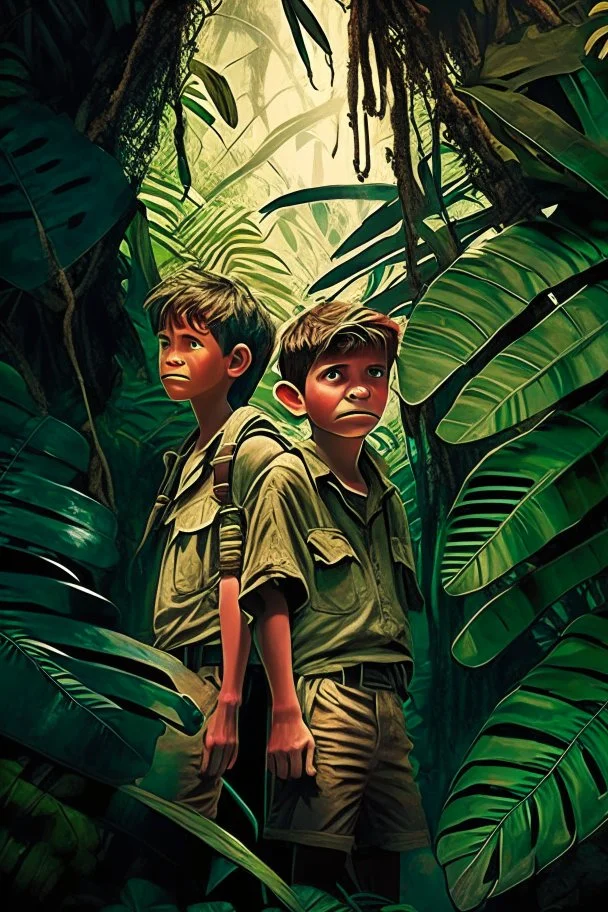 Two boys in jungle