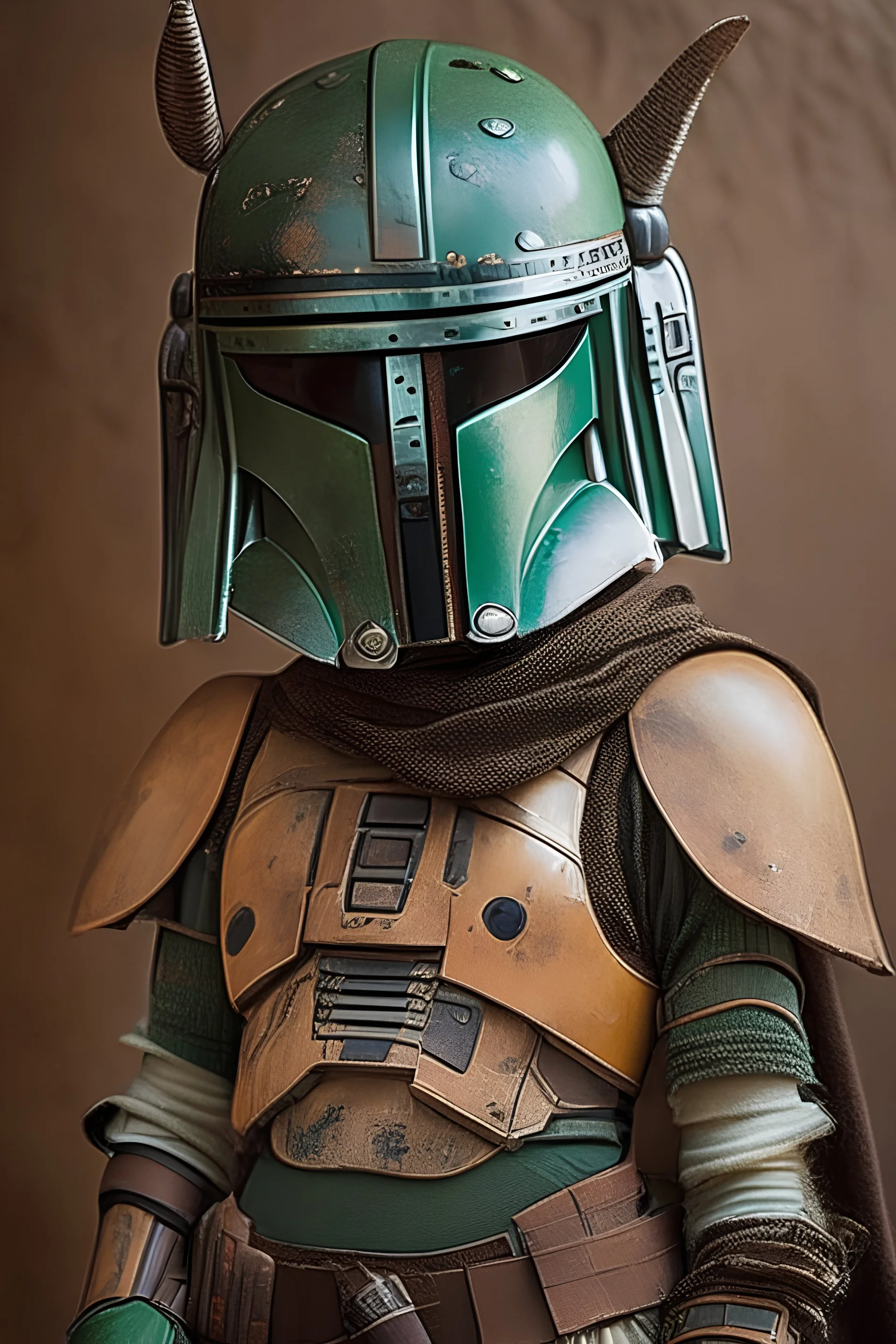 a young girl that looks like boba fett with mandalorian armor