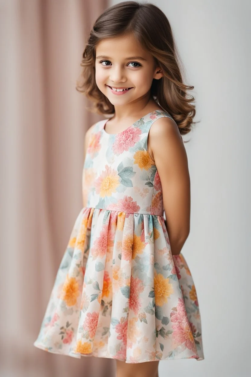 Little 8 years old girl wearing a pretty dress, standing pose