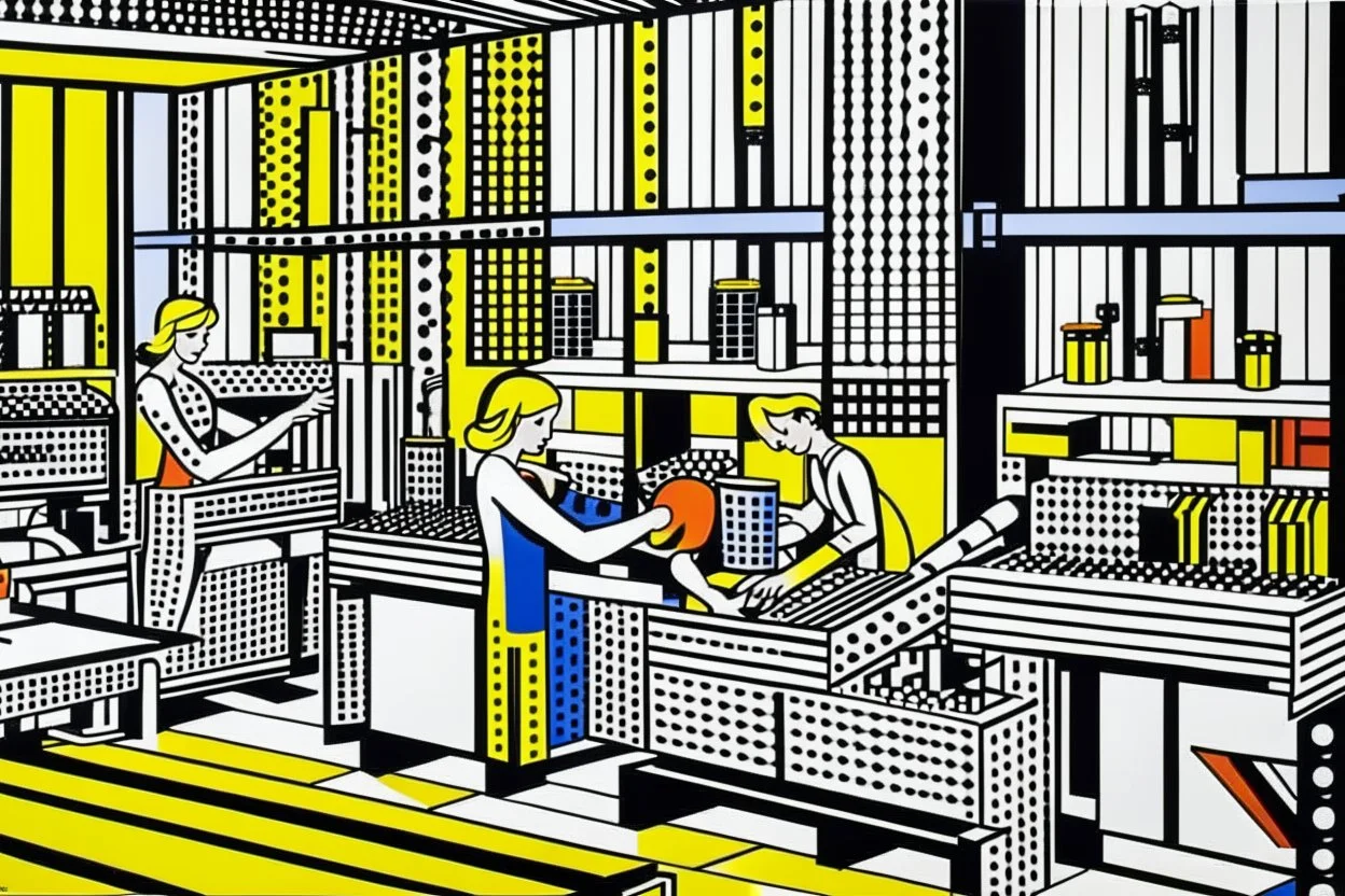 An orange toy factory painted by Roy Lichtenstein