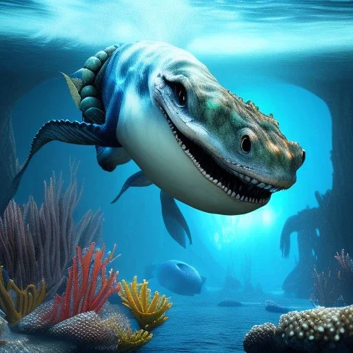 sea creature jump out of water, half underwater view, half below water view, unreal engine 5, 8k resolution, photorealistic, ultra detailed