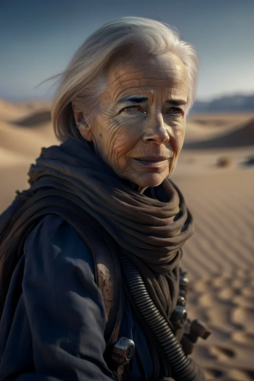 Jo Biden in a desert scene from dune, shot on Hasselblad h6d-400c, zeiss prime lens, bokeh like f/0.8, tilt-shift lens 8k, high detail, smooth render, down-light, unreal engine, prize winning