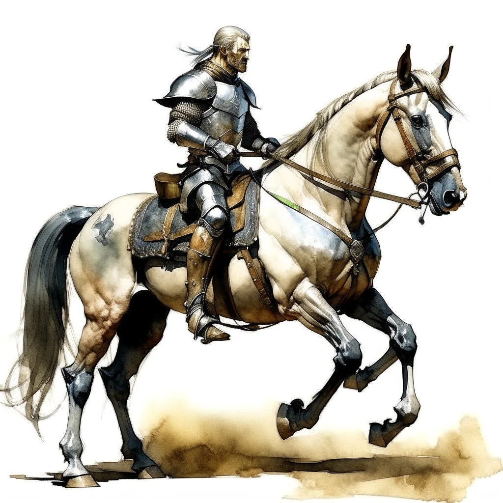 Knight riding a horse. Watercolor.
