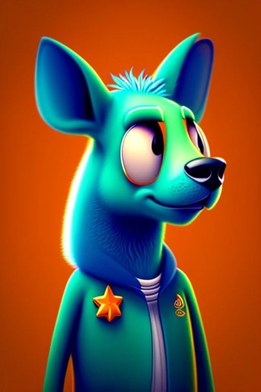 Close-up Portrait of a cool animation animal character, cute, witty, striking and one of a kind, 2d