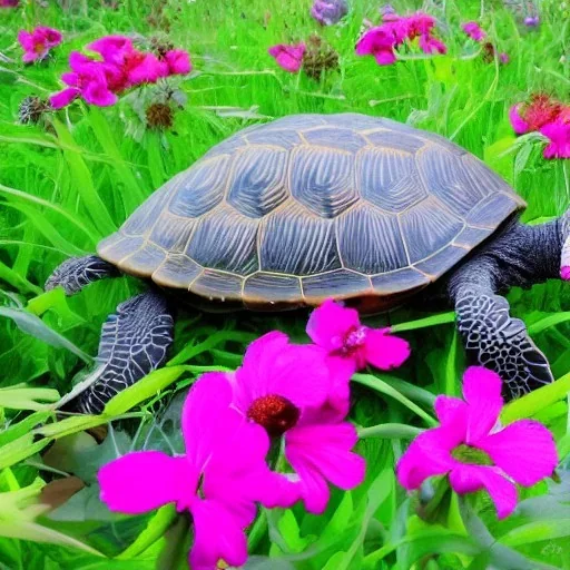 turtle and flowers