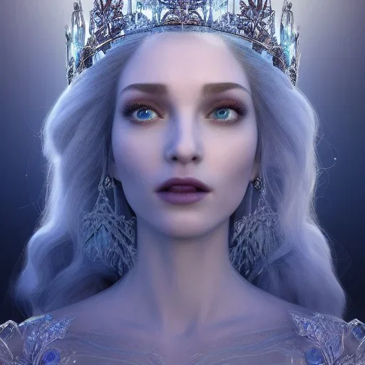 portrait of the most incredible, stunning, beautiful ice queen goddess, intricate crystal ice crown, iridescent gown, 8k resolution, high-quality, fine-detail, elaborate, digital art, detailed matte, volumetric lighting, beautiful, illustration, 3D octane render, brian froud, howard lyon, selina french, anna dittmann, annie stokes, lisa parker, greg rutowski,