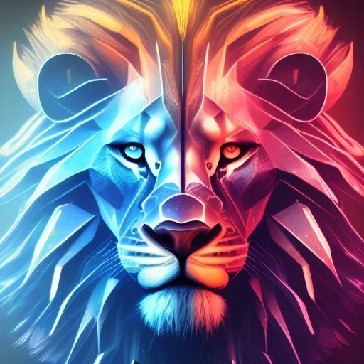 A beautiful portrait of a cyborg lion blue neon color scheme, high key lighting, volumetric light high details psychedelic background