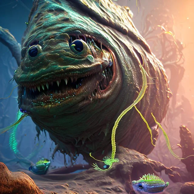 fluid ink angler fish creature, unreal engine 5, 8k resolution, photorealistic, ultra detailed