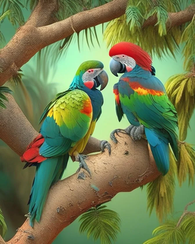 Parrot birds on the date tree