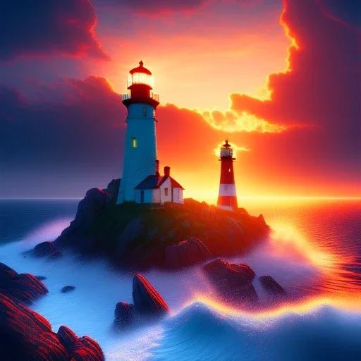 Fantasy, light house, surreal, waves crashing below, 8k, sunset, sketch