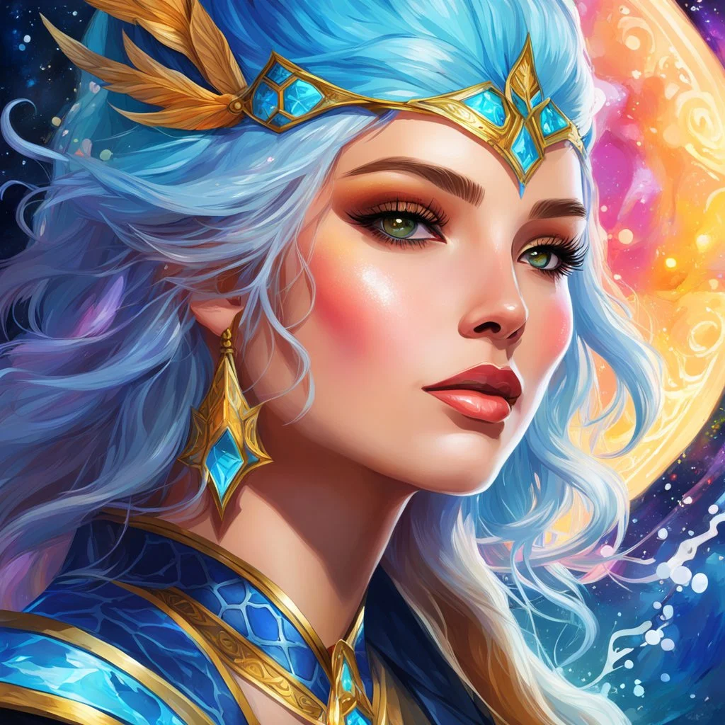 A face portrait of a water female wizard named Taran; masterpiece; high-quality; high-relosution; digital art; digital painting; bright colors; focus on face; face; face portrait; profile picture