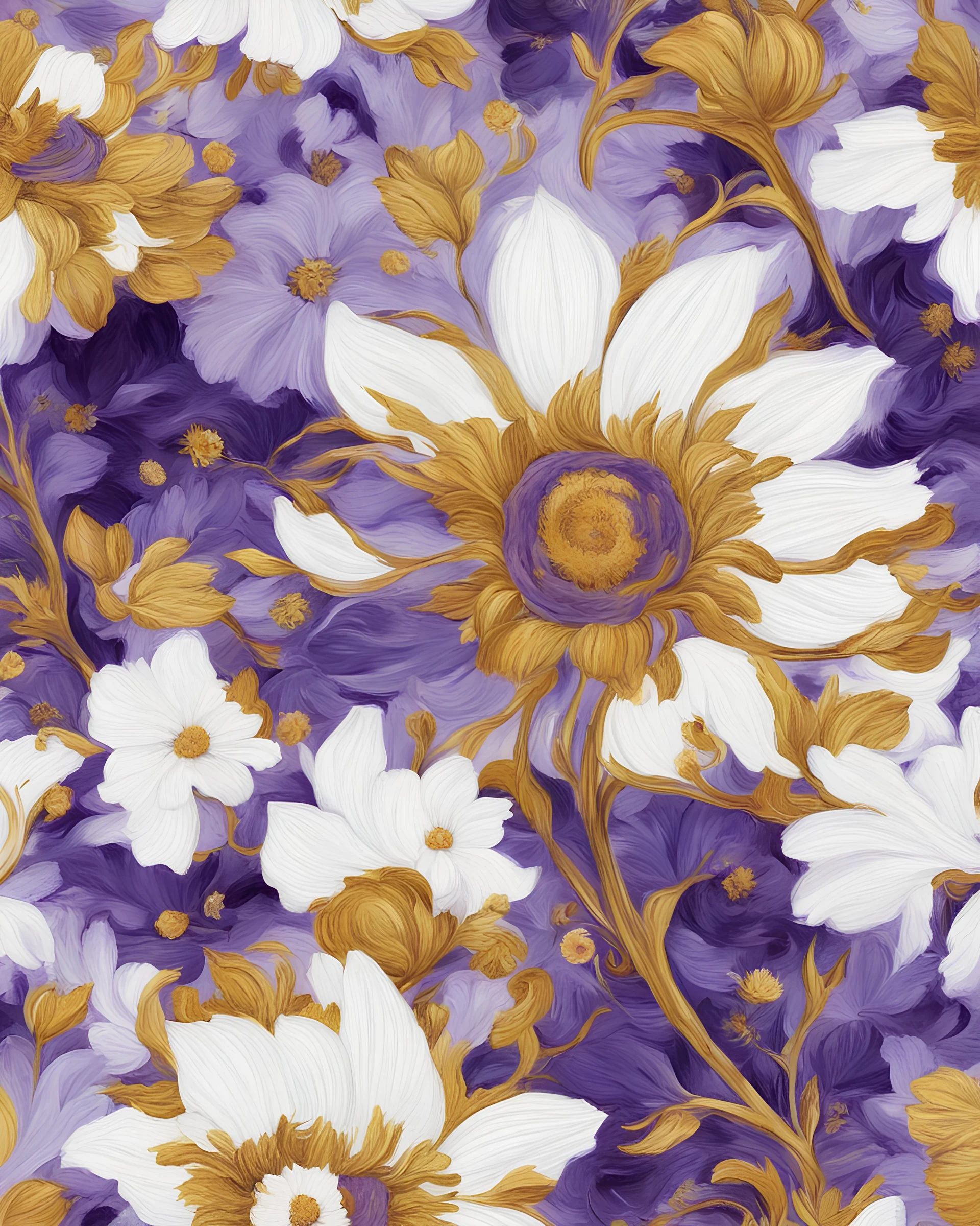 purple, white and gold flower van Gough white background