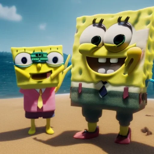 spongebob and patrick, realistic, 8k,