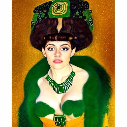 fullbody portrait of beautiful booty young busty atletic amazon woman with big green emerald eyes with big emeralds necklace by Gustav Klimt 8k