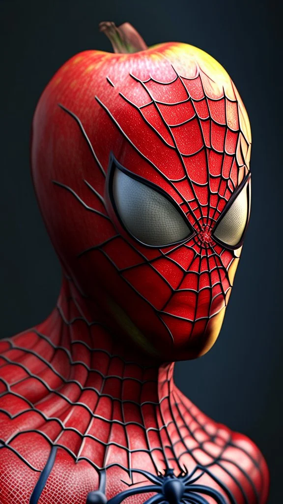 head spiderman become apple fruit, ultra realistic, 4k, ultra detail, full body, full picture