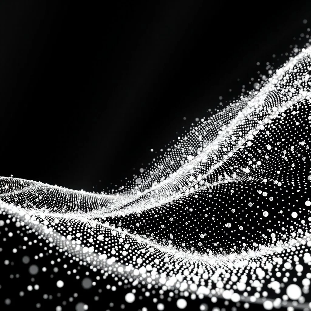 bright abstract particles waves length sonic capacity black and white cube
