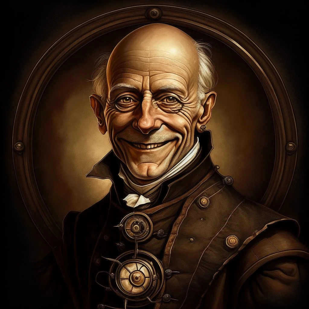 17th century steampunk doctor Freidrich Kant scary smile digital art