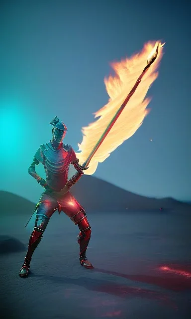 full body fire sword with background